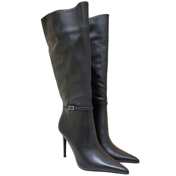Steve Madden Voca Knee High Pointed Toe Dress Boots Size US 9W Wide Calf Black - Picture 1 of 4